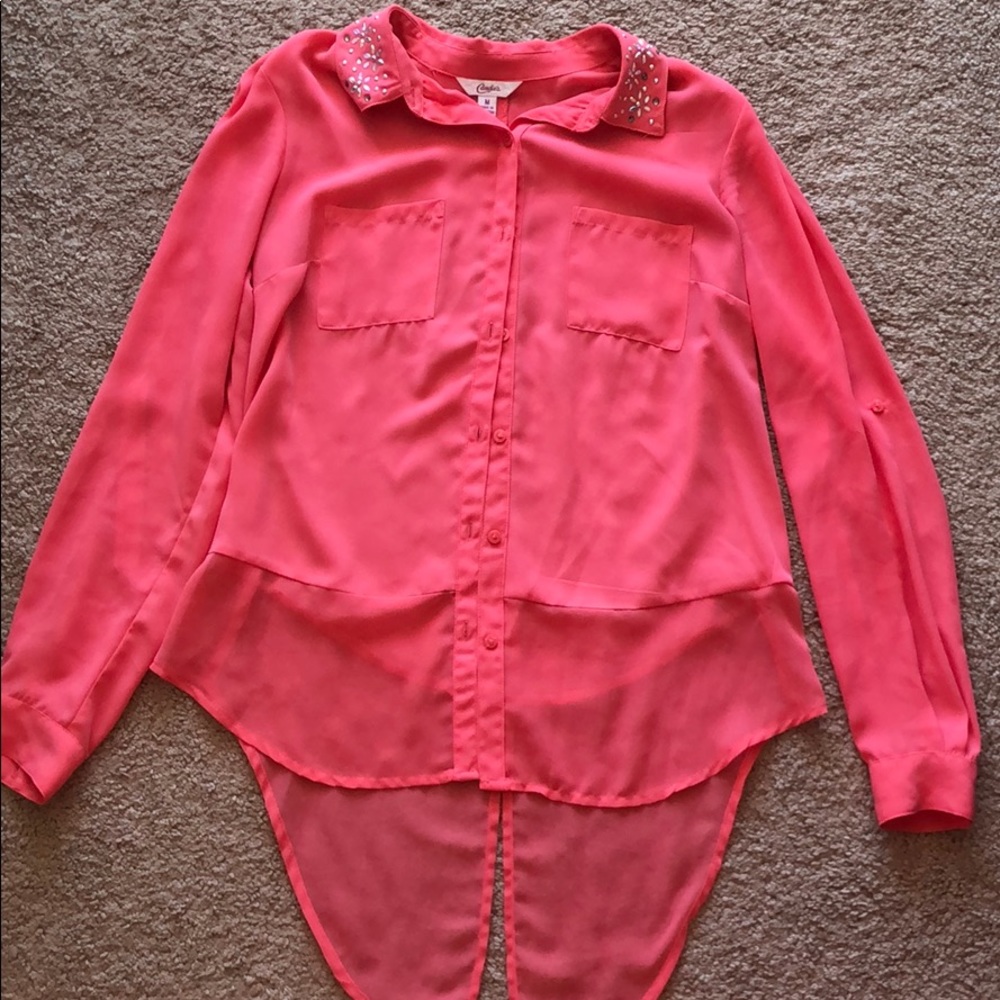 Pink blouse with rhinestone collar